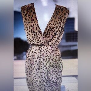 EXPRESS Pink & Brown Leopard Print Draped Satin Mini Sheath Dress. Size M
